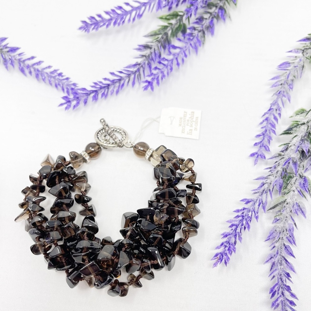 NEW Lia Sophia Kiam Collection Genuine Smokey Quartz Shaded Bracelet
